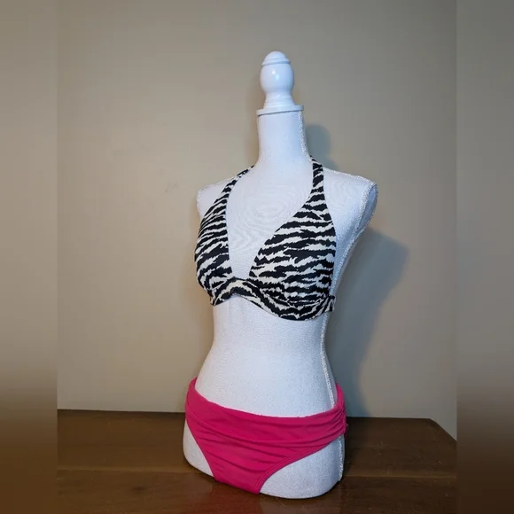 Victoria's Secret Zebra Tie Bikini Top & Pink Kenneth Cole bottom 34C - Picture 3 of 13